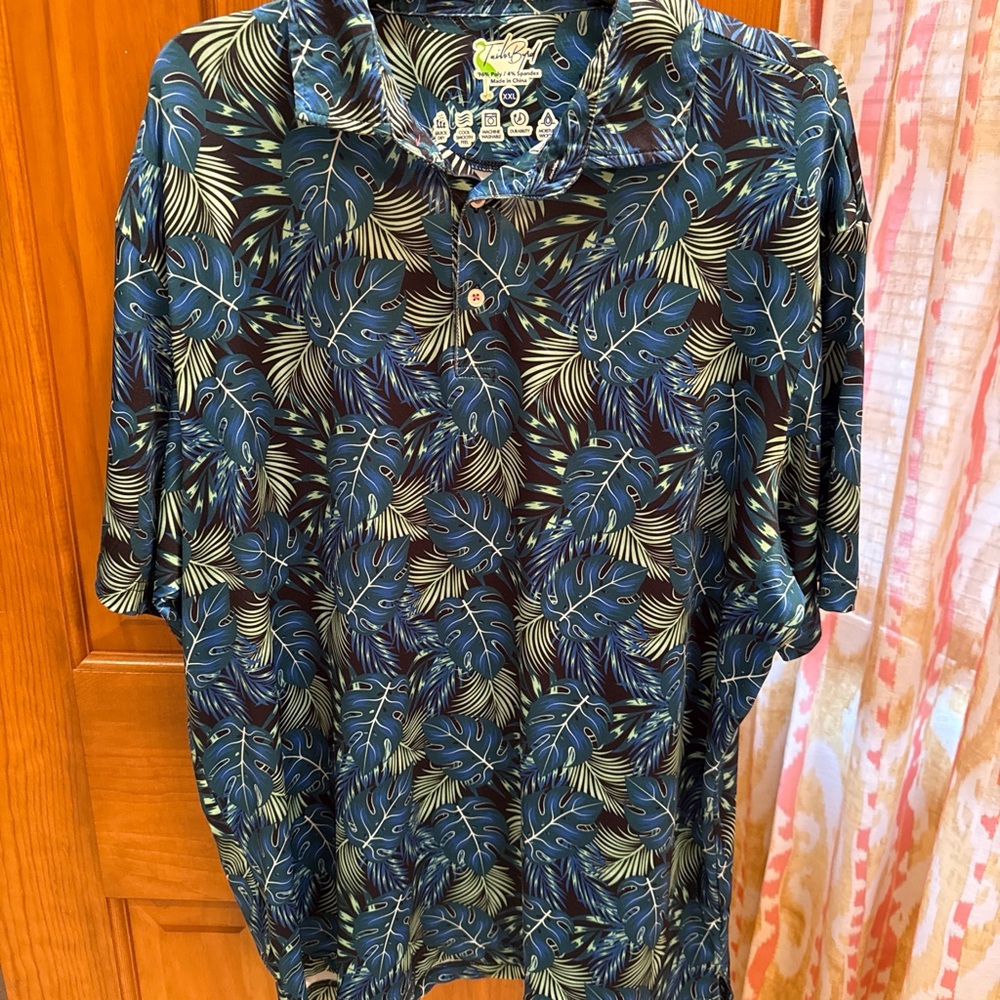 Men's TailorByrd  Blue Leaf Print Golf Polo Shirt